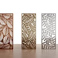 Three Decorative Room Dividers With Leaf Pattern In Copper Brown Silver Colors